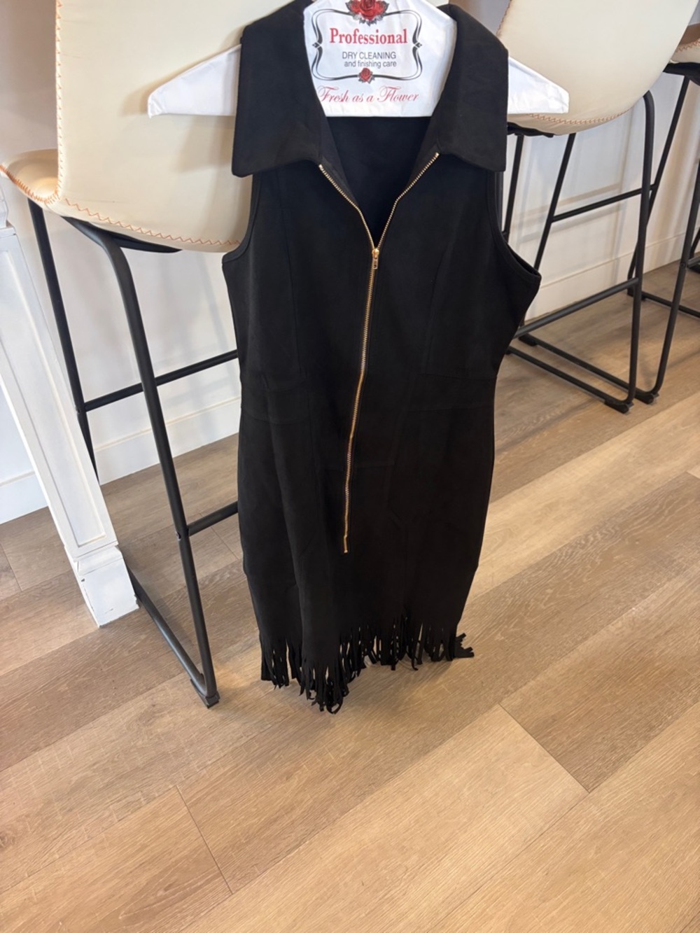 Western Cowgirl Black Sleeveless Zip Front Fringe Dress